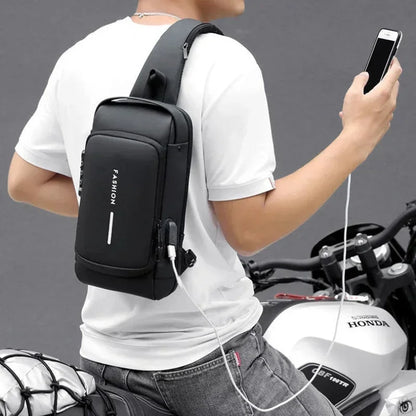 Bolso de pecho antirrobo para hombre, bolso cruzado con carga USB.