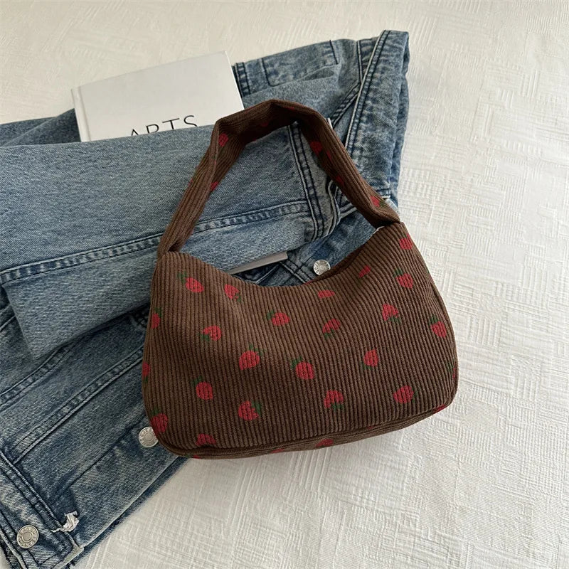 Bolso Pequeño de Pana para Mujer con Estampado de Fresa