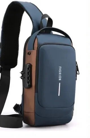 Bolso de pecho antirrobo para hombre, bolso cruzado con carga USB.