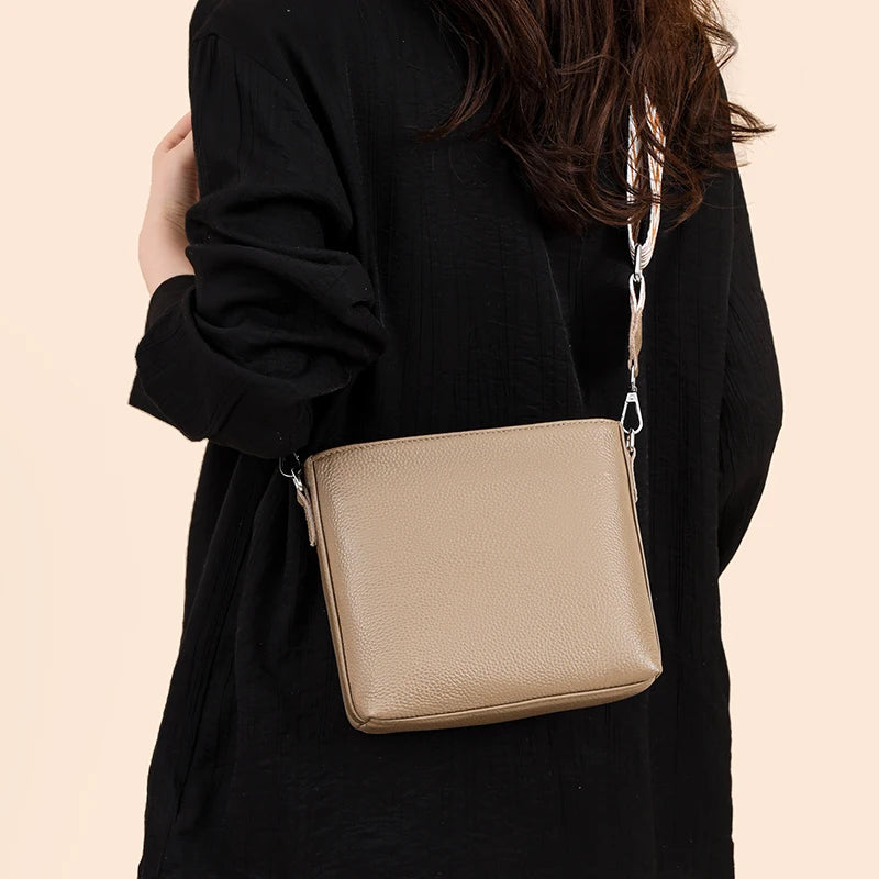 Bolso cruzado de Cuero 100% auténtico para mujer, bandolera de cuero suave, de lujo, a la moda.