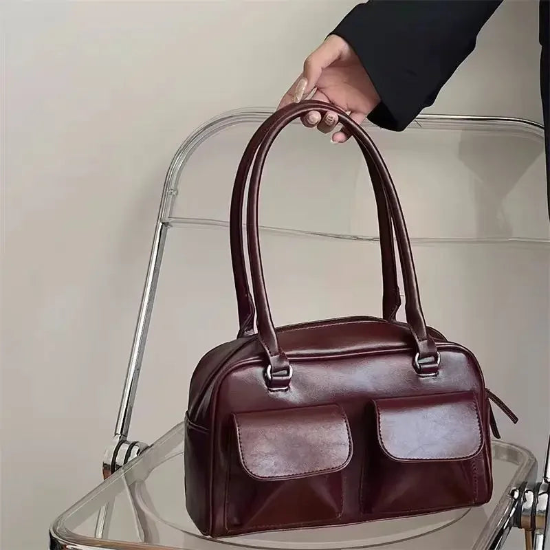 Bolsos de hombro de negocios Vintage para mujer, bolso de mano sencillo para ir al trabajo, bolso de piel sintética para mujer