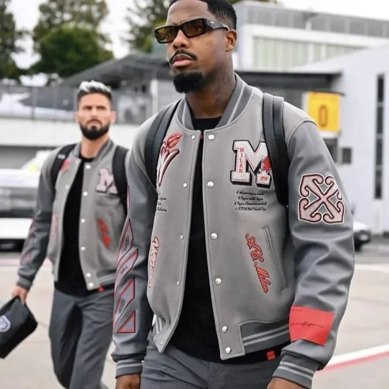 Chaqueta Bomber Bordada para Hombre – Estilo Fútbol Y2K