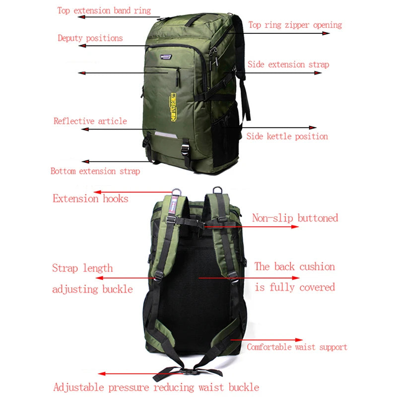 Mochila para exteriores de 80L y 50L unisex, mochila de viaje para escalar, mochila deportiva para acampar, senderismo.