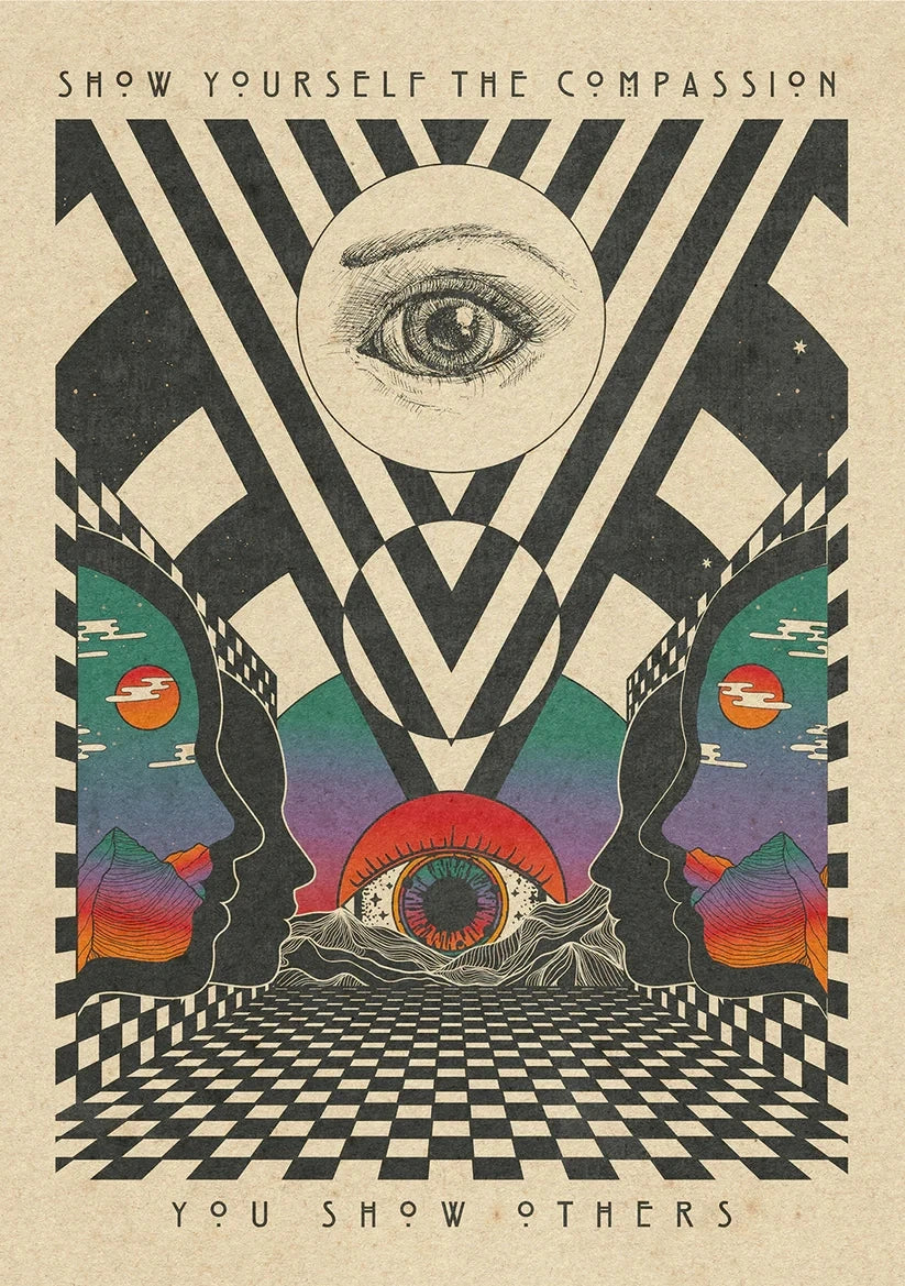 🌈 Póster Psicodélico Retro 70s - Citas Inspiradoras