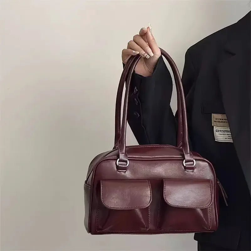 Bolsos de hombro de negocios Vintage para mujer, bolso de mano sencillo para ir al trabajo, bolso de piel sintética para mujer