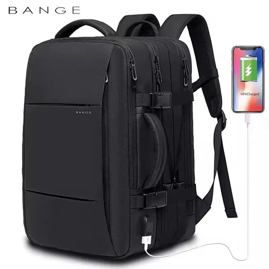 Mochila de viaje BANGE, mochila de negocios para hombres, mochila escolar expandible con USB, mochila de moda impermeable para ordenador portátil de gran capacidad 17,3