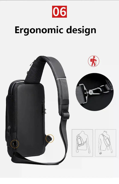 Bolso de pecho antirrobo para hombre, bolso cruzado con carga USB.