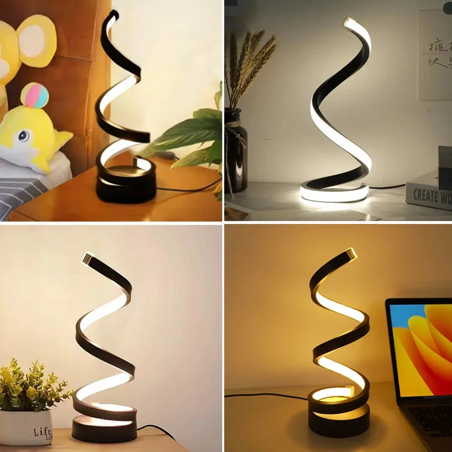 Lámpara de Mesa en Espiral con Luz LED Nocturna - Diseño Moderno y Regulable