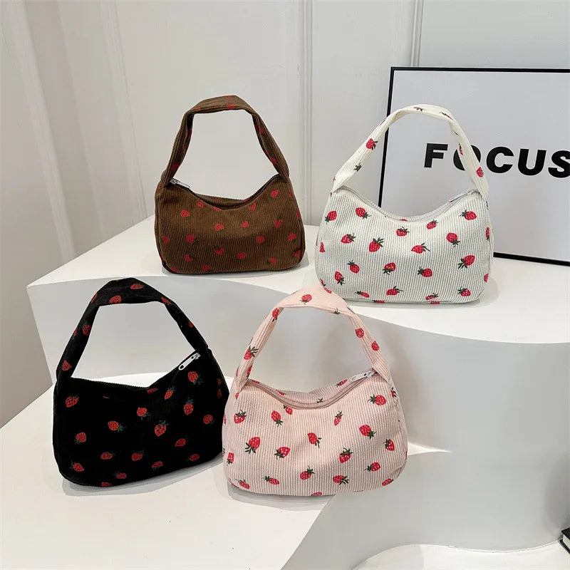 Bolso Pequeño de Pana para Mujer con Estampado de Fresa