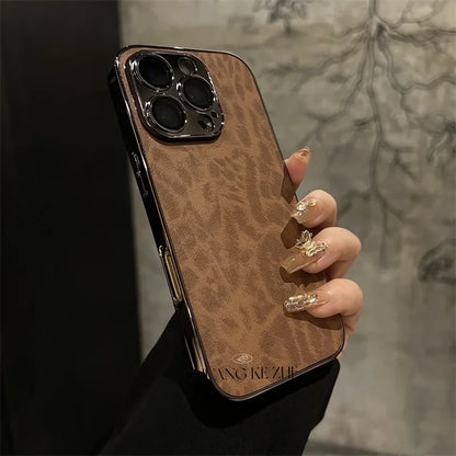 Funda de Cuero con Textura de Leopardo Chapada de Lujo para iPhone
