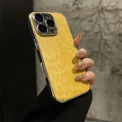 Funda de Cuero con Textura de Leopardo Chapada de Lujo para iPhone