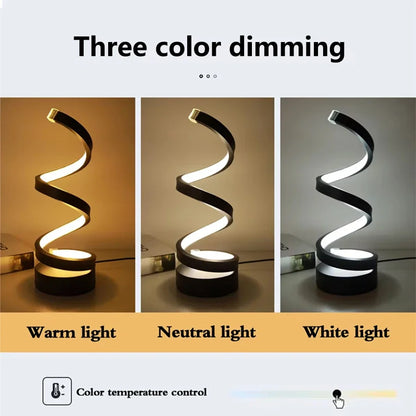 Lámpara de Mesa en Espiral con Luz LED Nocturna - Diseño Moderno y Regulable