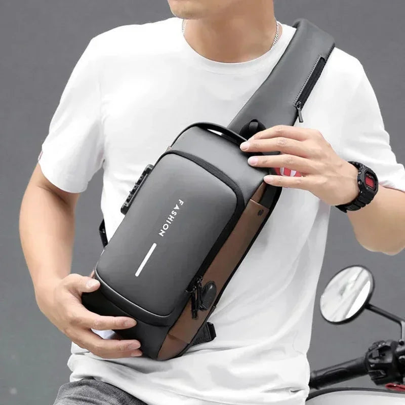 Bolso de pecho antirrobo para hombre, bolso cruzado con carga USB.