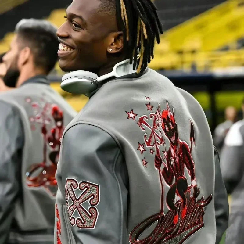 Chaqueta Bomber Bordada para Hombre – Estilo Fútbol Y2K